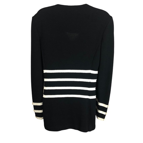 Women's St. John Collection By Marie Gray Black/White Striped Wool+ Sweater. 8 - Picture 4 of 16